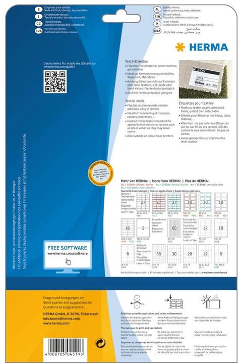 Actual product image HERMA A4 removable name labels