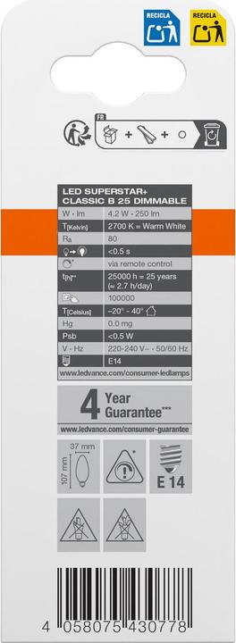 Immagine prodotto Osram Lampade a led retrofit Rgbw con telecomando (E14, 250 lm, 1 x)
