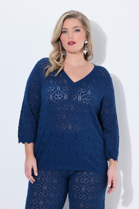 Image du produit Miamoda Pull fine maille, encolure en V et manches 3/4 (54, 56)
