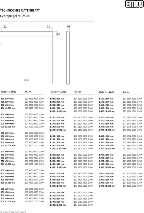Actual product image Emco MI 250+ LED light mirror, wide light cut-out top, touch control panel, width 1400mm, 1071400 (140 x 16 cm)