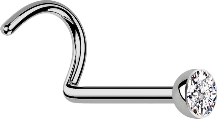 Star Piercing Nasenstecker gebogen silber mit Kristall silber (Titan G23, ohne Messing)