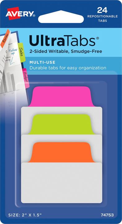 Avery Zweckform Haftstreifen UltraTabs Neon, 50,8 x 38 mm beschreibbare Taben, aus Polyester, papierbesch