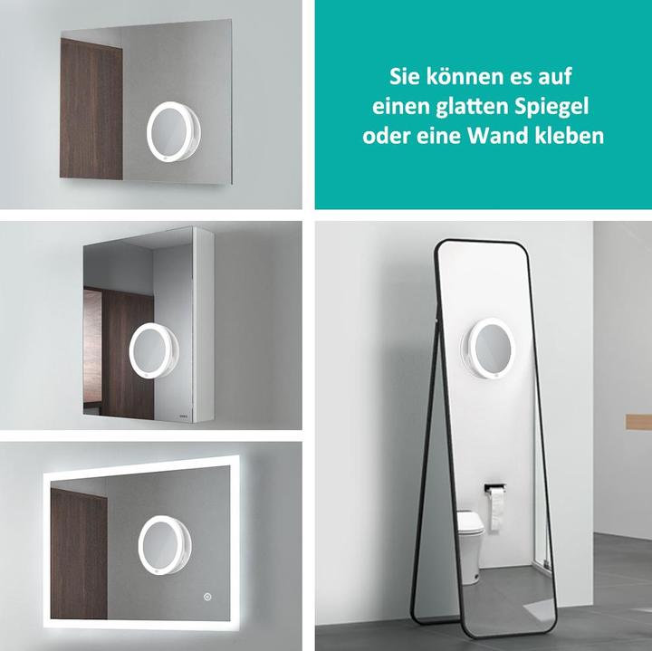 Produktbild Emke Kosmetikspiegel mit beleuchtung 5X Vergrösserung, Saugnapf, Batteriebetrieben, 165mm