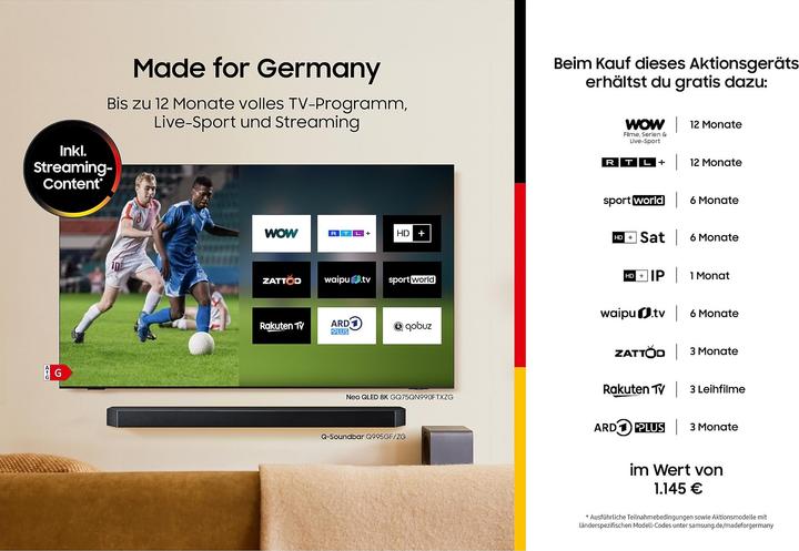 Produktbild Samsung TV GQ75QN990FTXZG (75", QN990F, NeoQLED, 8K, 2025)