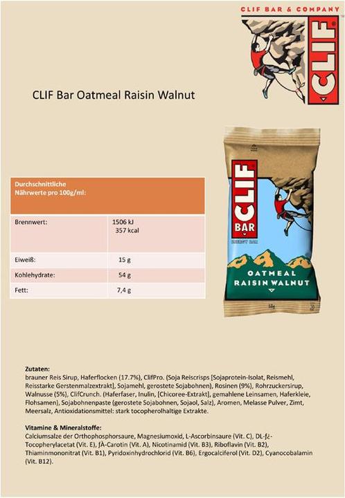 Valeurs nutritives et ingrédients Clif Bar Bar (12 pcs, 816 g)