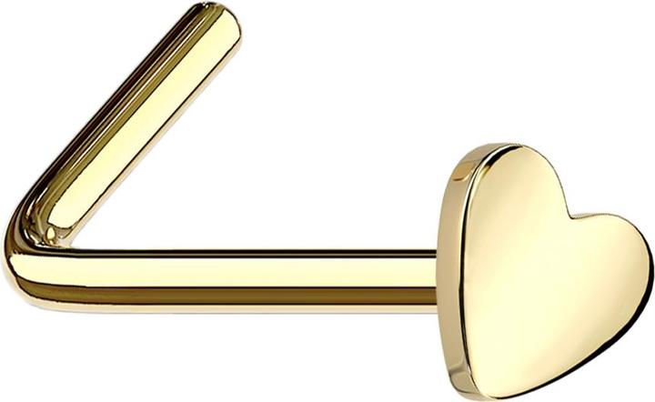 Actual product image Star Piercing Nose stud angled gold plated with heart (without brass, Titanium)