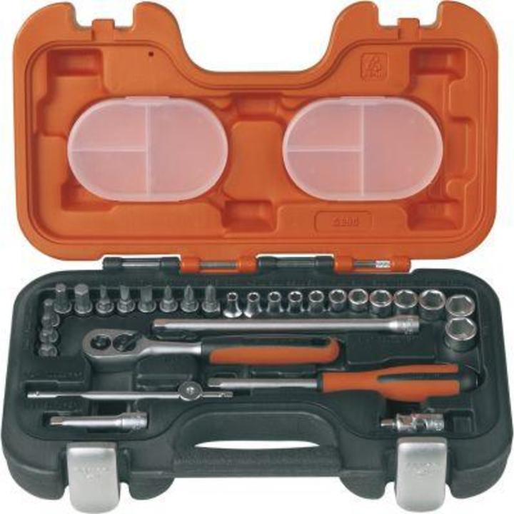Produktbild Bahco 1/4"-Steckschlüssel-Satz, metrisch, Sechskant, inklusive Umschaltknarre und Schraubendreher-Einsät (10  mm, 11 mm, 12 mm, 13 mm)