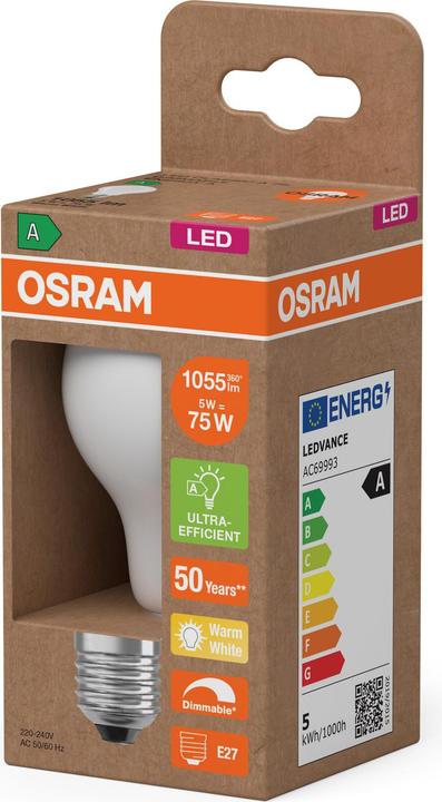Immagine prodotto Osram LED-Lampe Classic, dimmbar, E27, 5 W, 2700 K, EEK: A, 1055 lm, warmweiss (E27, 5 W, 1055 lm, 6 x, A)