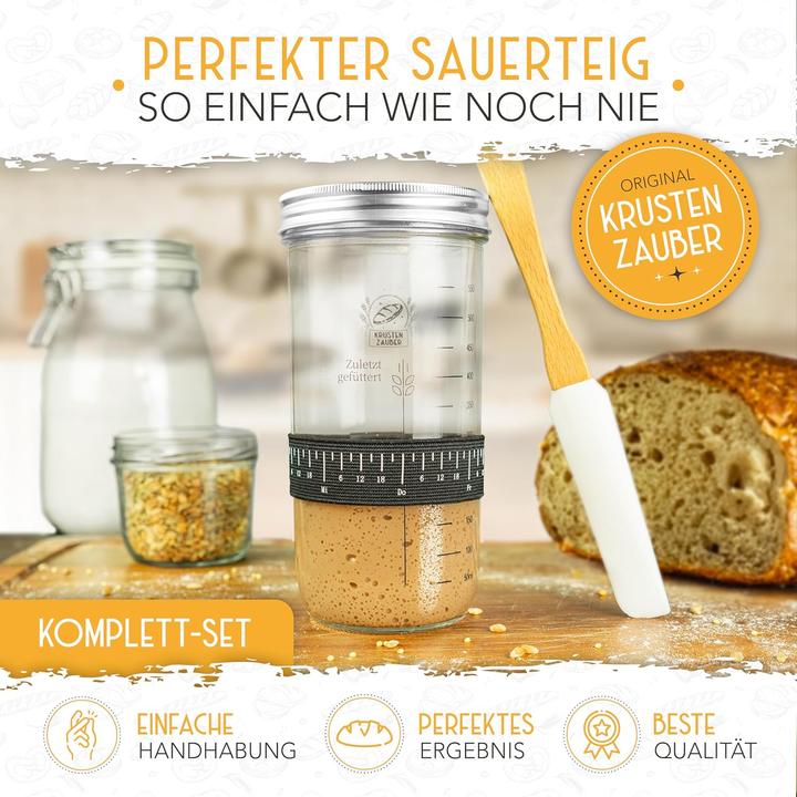 Produktbild Krustenzauber Sauerteig Starter Set mit Gärglas Spatel u. Thermometer