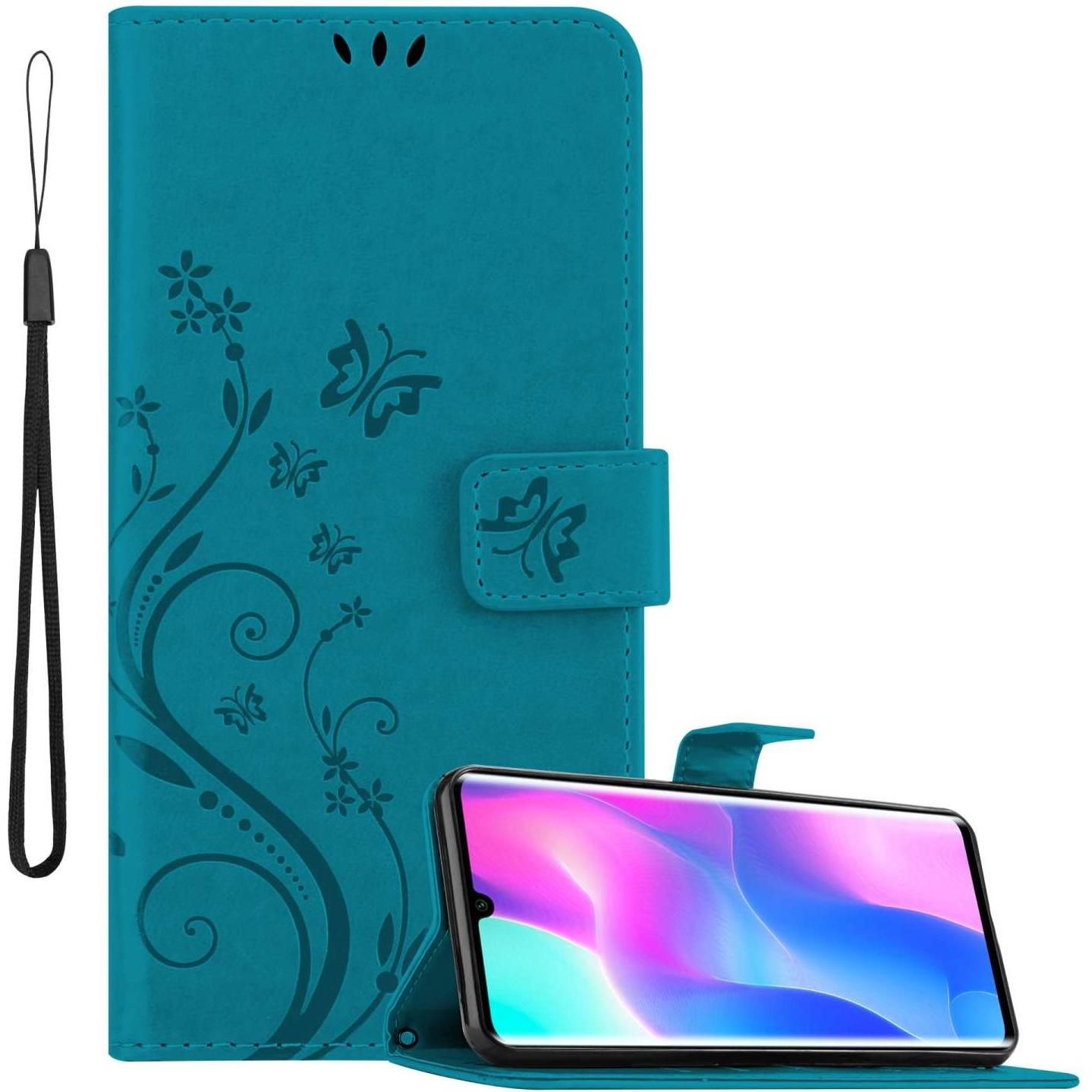 Cadorabo Hülle für Xiaomi Mi NOTE 10 LITE mit Blumen Muster (Xiaomi Mi Note 10 Lite), Smartphone Hülle, Blau