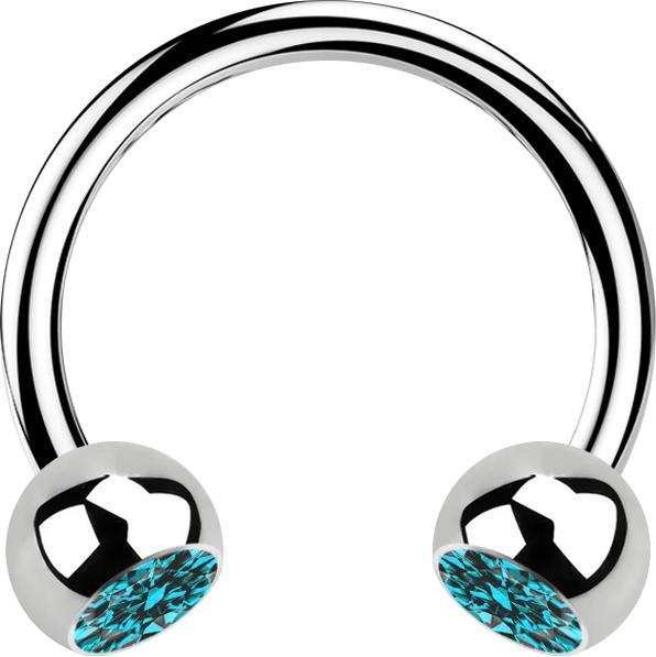 Image du produit Star Piercing Micro Circular Barbell argent avec deux boules cristal aqua (Acier chirurgical 316L, sans laiton)
