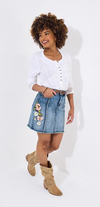 Actual product image Joe Browns Floral Embroidered Denim Skirt (34)