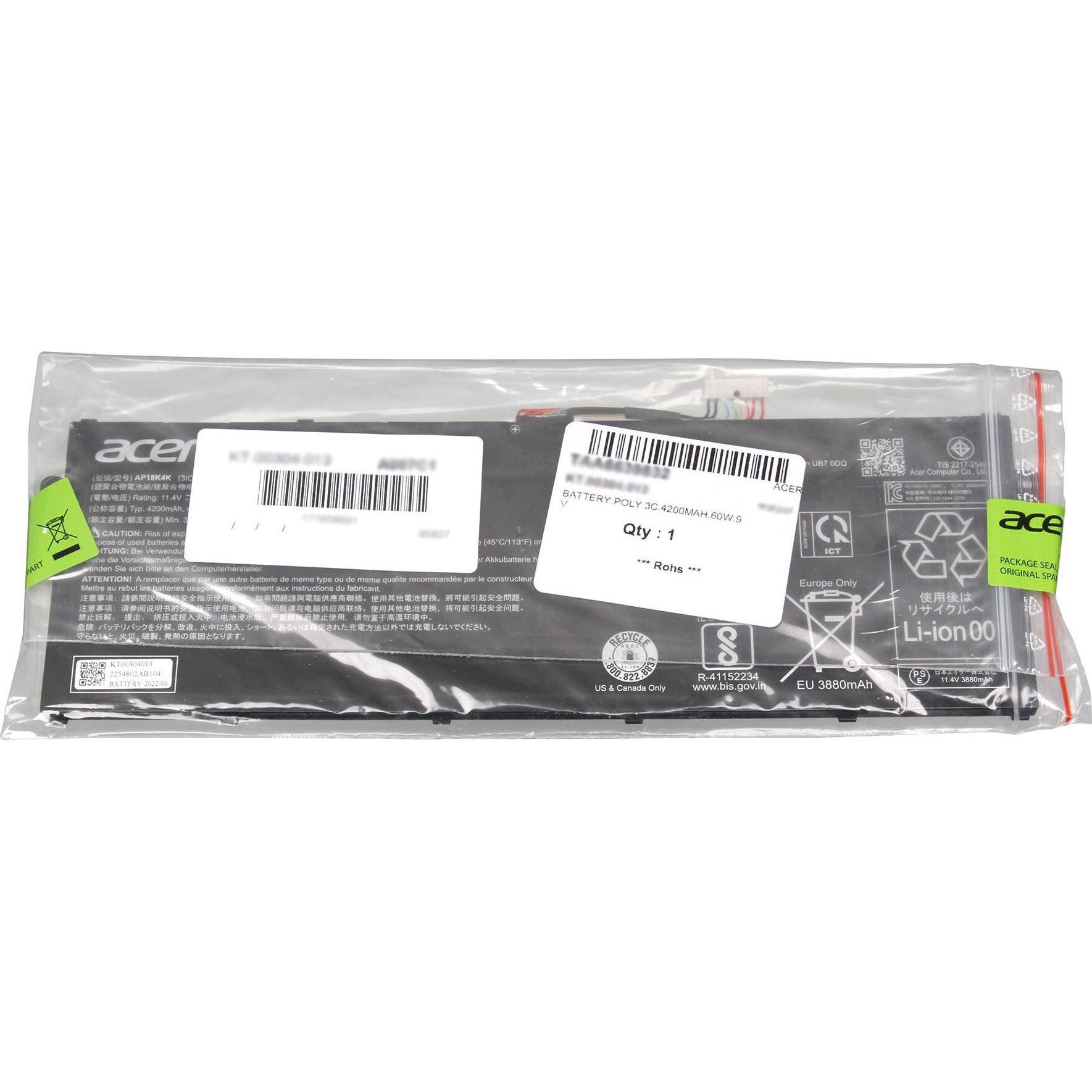 Acer KT.00304.013 (3 Zellen, 4200 mAh), Notebook Akku