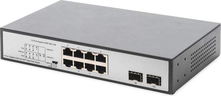 Digitus Switch Gigabit 8 porte con 6 x porte PoE, 2 x RJ45, 2 x SFP Uplink, 802.3 af/at/bt (10 Porti)