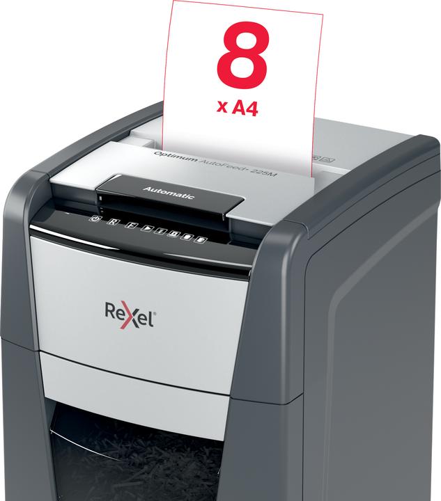 Immagine prodotto Rexel Distruggitrice Optimum AutoFeed+ 225M Micro cut 2 x 15 mm 60 l Numero di fogli (max.): 225 Sicura (Microtaglio)