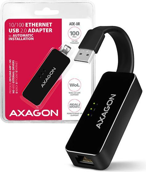 Actual product image Axagon ADE-XR Fast Ethernet 10/100 Adapter - USB 2.0 Type A (USB 2.0, RJ45 (1x))