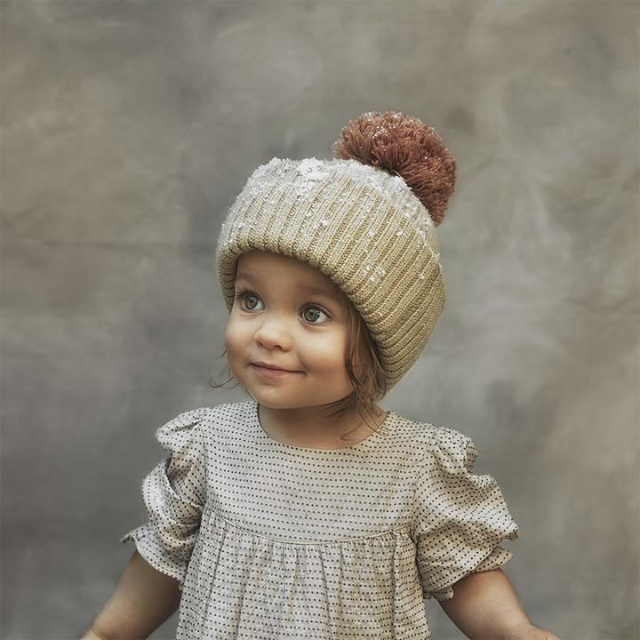 Actual product image Elodie Beanie pompom woolly hat khaki