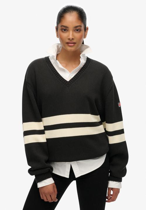 Produktbild Superdry Gestreifter V-Ausschnitt-Pullover für Damen (XS)