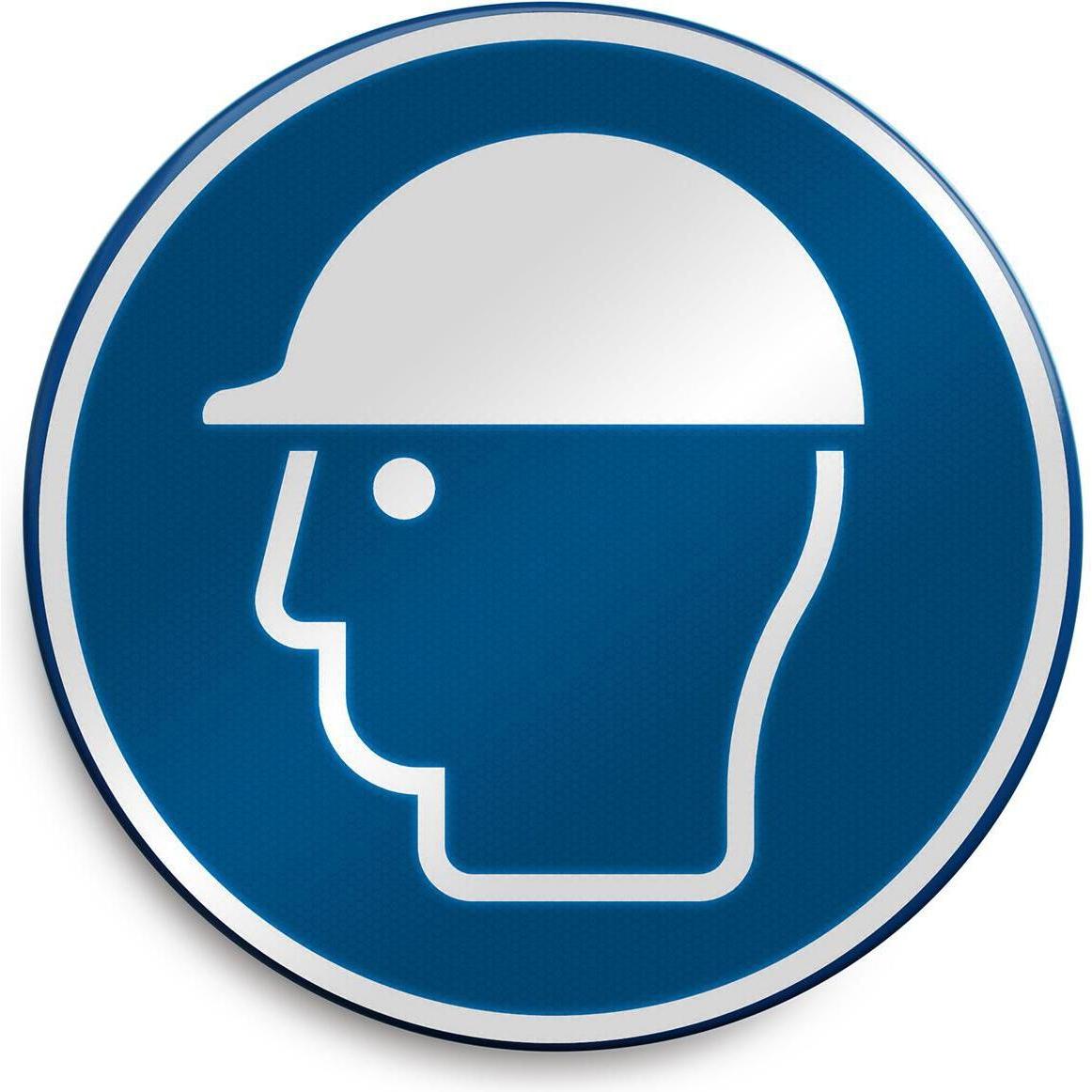 Brady, Etiketten, M/M014/NT/RLFBD-DIA400-1, ISO Sicherheitsschild - Kopfschutz benutzen, Aluminium laminiert m