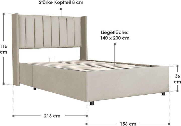 Image du produit Juskys Lit rembourré Savona (140 x 200)