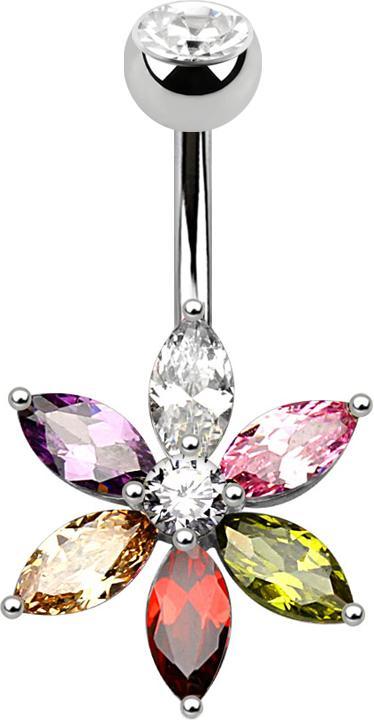 Immagine prodotto Star Piercing Banana in argento con fiore di cristallo colorato (Ottone, Acciaio chirurgico 316L)