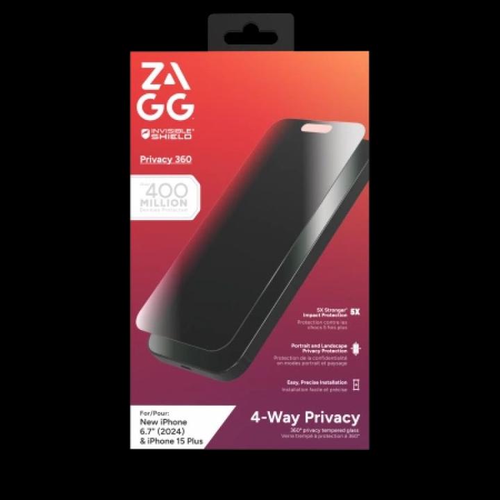 Actual product image Zagg InvisibleShield Glass Elite Privacy 360 Apple iPhone 16 Plus/15+ Screen (1 pcs., Apple iPhone 15 Plus, Apple iPhone 16 Plus)