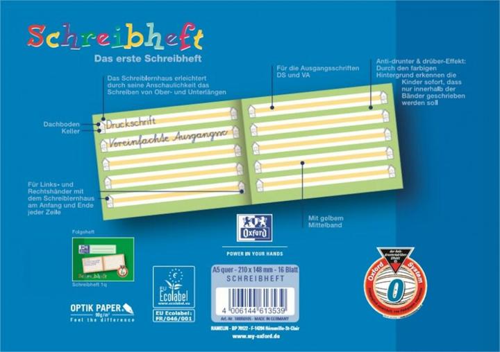 Image du produit Oxford Cahier d'écriture A5 horizontal (A5, Couverture rigide)