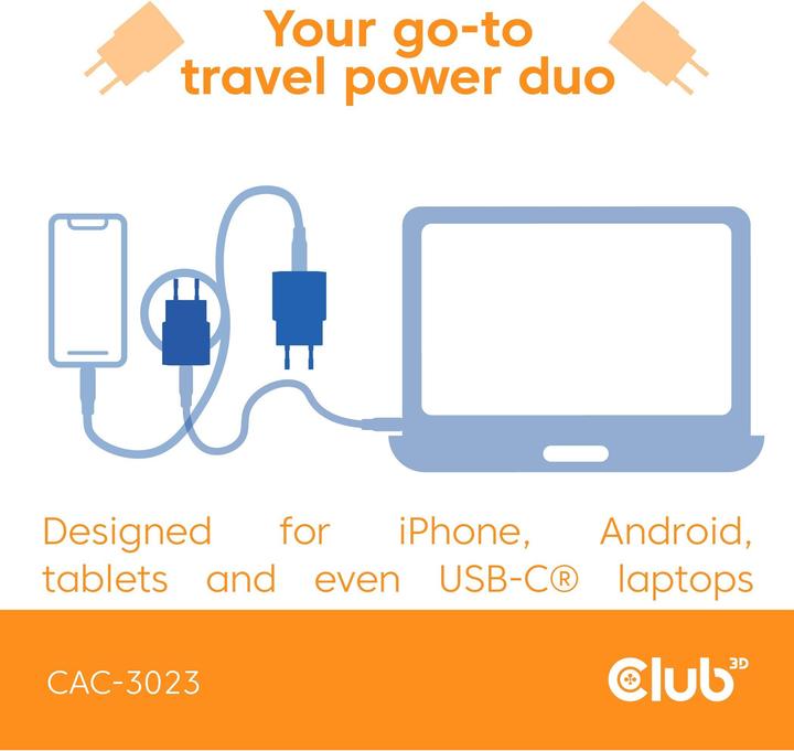Image du produit Club 3D Club3D Lifestyle Ladegerät USB-C 30Watt, 2Stk orange retail (30 W)