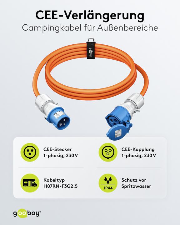 Productafbeelding Goobay CEE-Verlängerung, CEE-Stecker auf CEE-Kupplung, 25 m (25 m, CEE)