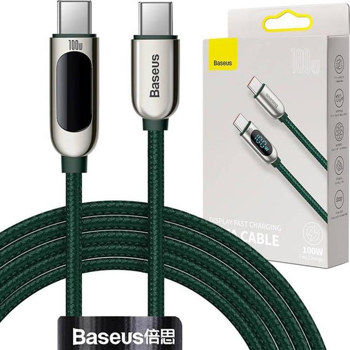 Produktbild Baseus Display Fast Charging Data Cable Type-C to Type-C 100W 2m Green (2 m, USB 2.0, 100 W)
