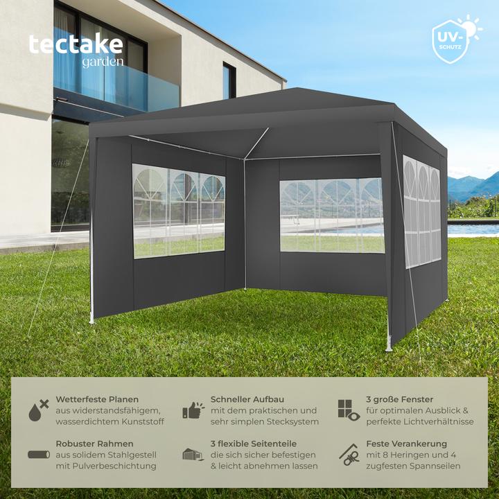Image du produit tectake Pavillon Barinas mit 3 Seitenteilen, wasserdicht, 3x3m (300 cm, 300 cm)