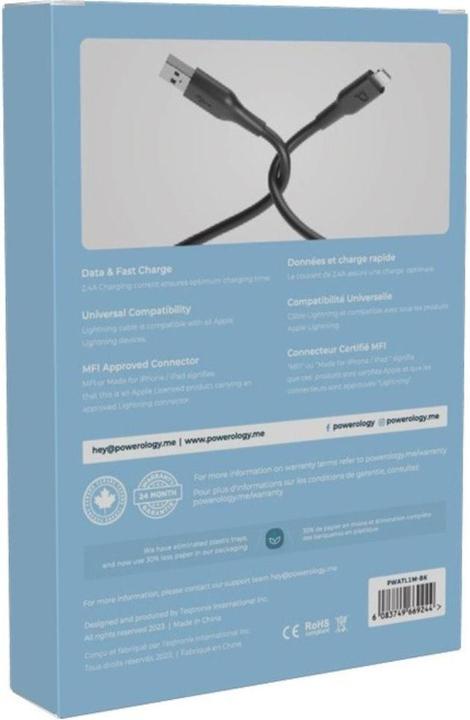 Produktbild Powerology PVC Mfi Cable USB-A to Lightning 1.2M (1.20 m, USB 3.2 Gen 1, 20 W)