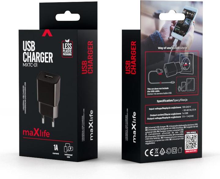Immagine prodotto Maxlife Caricabatterie MXTC-01 1x USB 1A nero (5 W, 1 porzione)