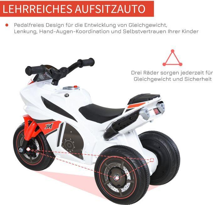 Immagine prodotto Swisshandel24 Veicolo per bambini Passeggino Moto per bambini 18-36 mesi con musica Bianco 74 x 39 x 4