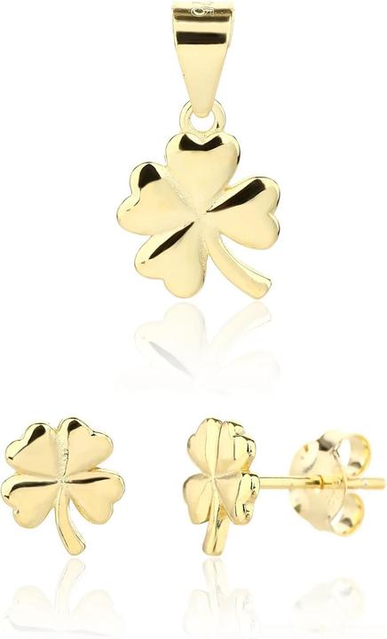JVD - Playful gold-plated jewelry set Four-leaf clover SVLS0124SJ6GO00 (pendant. earrings)