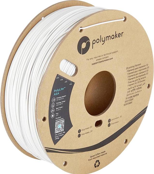Actual product image Polymaker PF01011 PolyLite Filament ASA UV-resistant, weatherproof, heat-resistant (ASA, 2.85 mm, 1000 g, White)