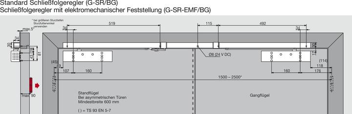 Produktbild Dormakaba Gleitschiene mit Schliessfolgeregler GSR-EMF 2/BG Contur Design (Zimmertür, Eingangstür, Holztür, Balkontür, Indoor)
