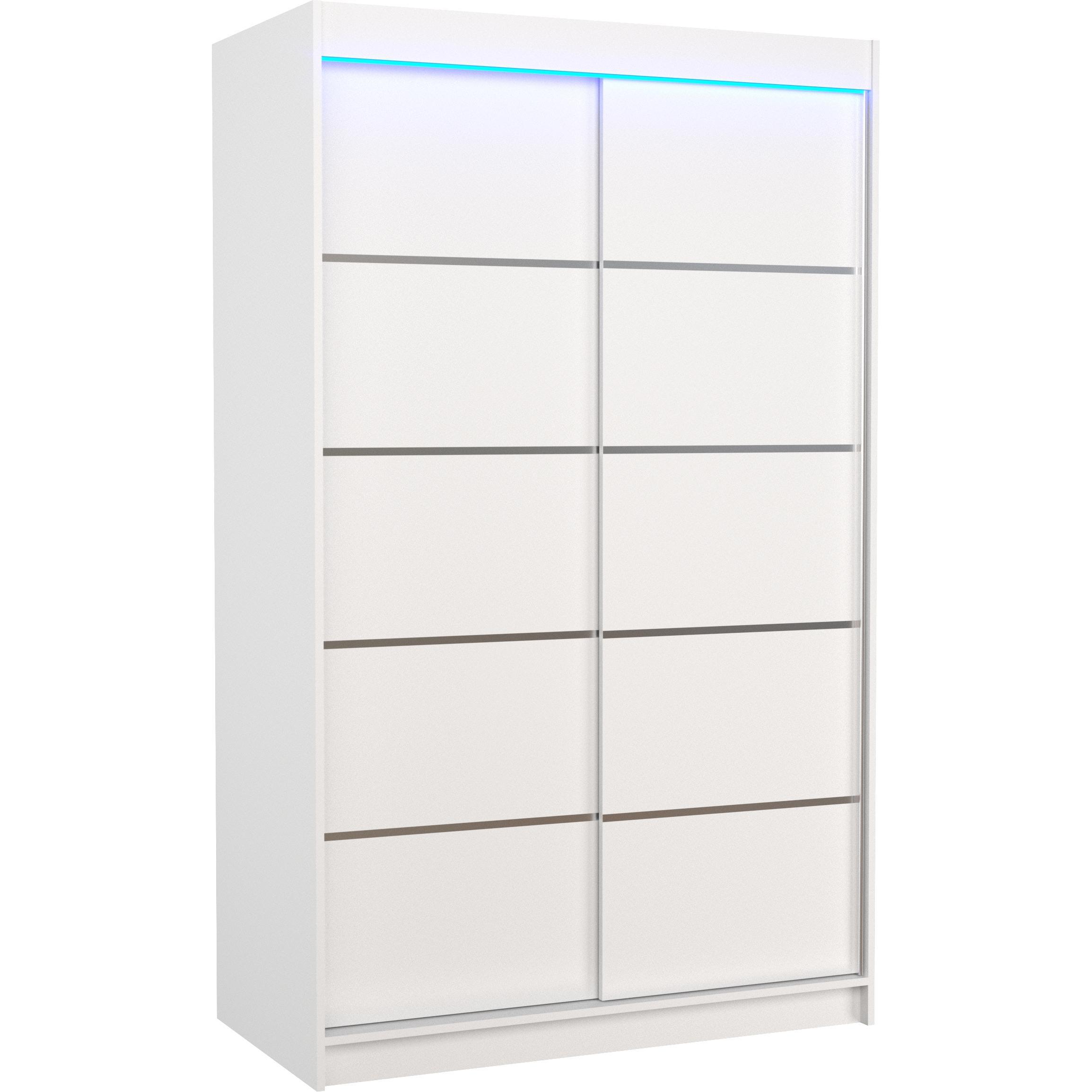 ADRK Furniture, Kleiderschrank, Verschiebbarer Kleiderschrank mit Beleuchtung LED BENISSO 120 (120 x 58 x 200 cm)