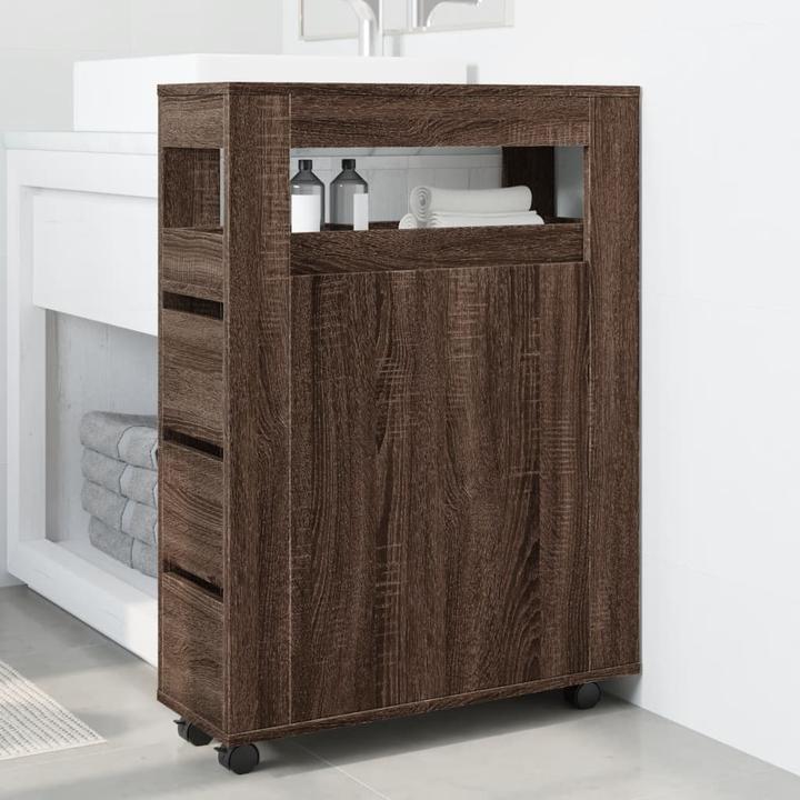 Produktbild vidaXL Badschrank Schmal mit Rollen Eichen-Optik (65 x 23 x 90 cm)