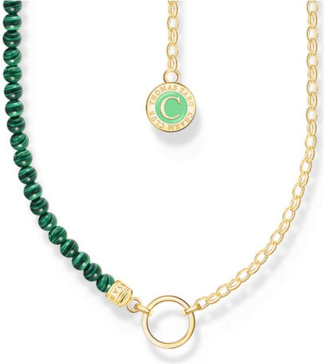 Thomas Sabo Member Charm Halskette mit Gliedern und imitiertem Malachit vergoldet (925er Silber, Emaille, 40 - 45 cm)
