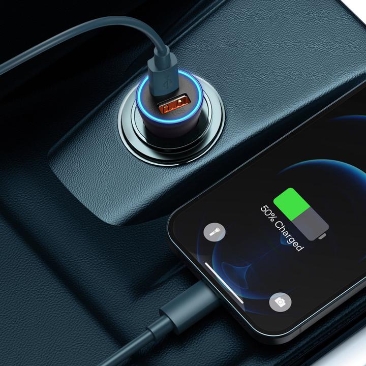 Actual product image Baseus Golden Contactor Max car charger, USB + USB-C, 60W (gray)
