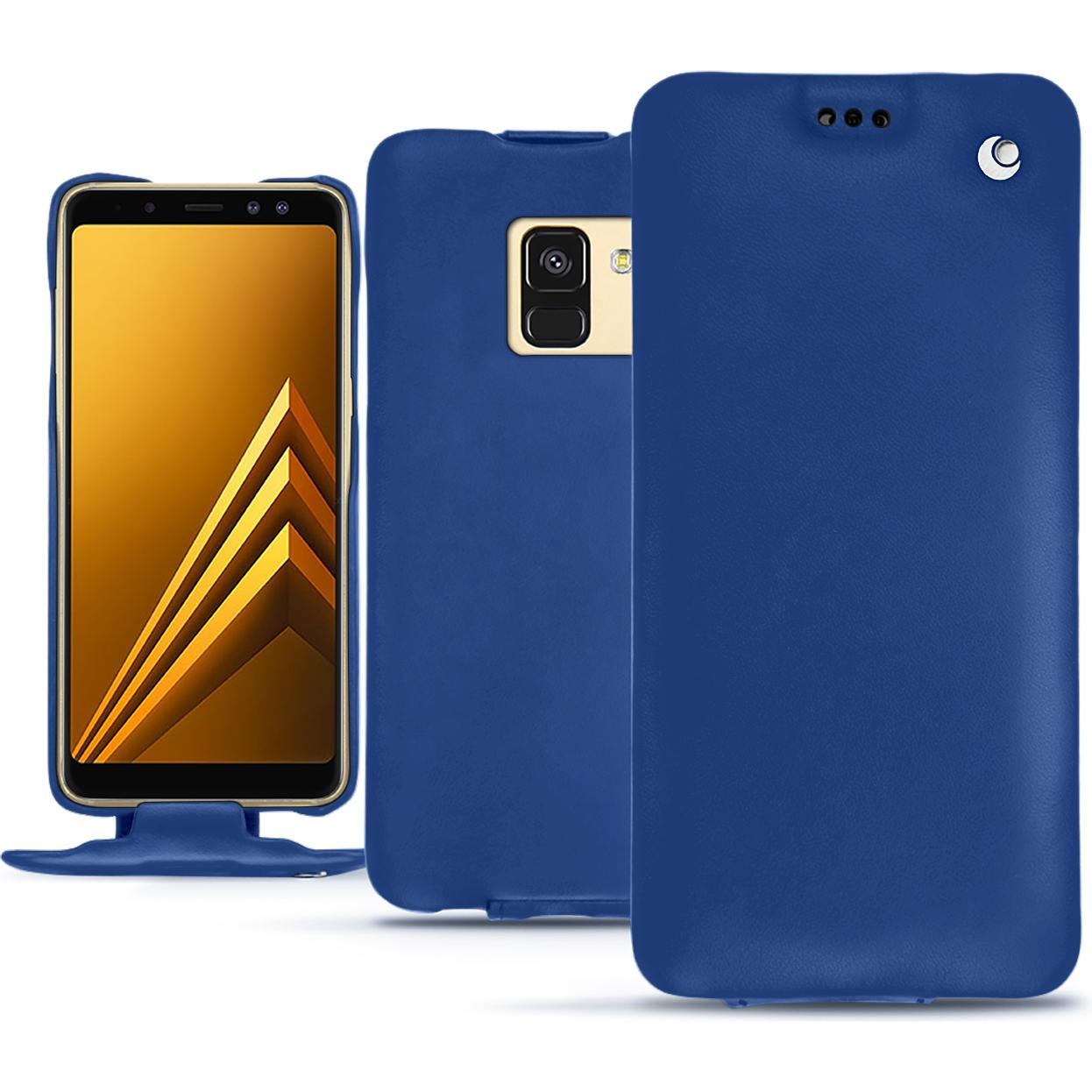 Noreve Lederschutzhülle vertikal (Samsung Galaxy A8 (2018)), Smartphone Hülle, Blau