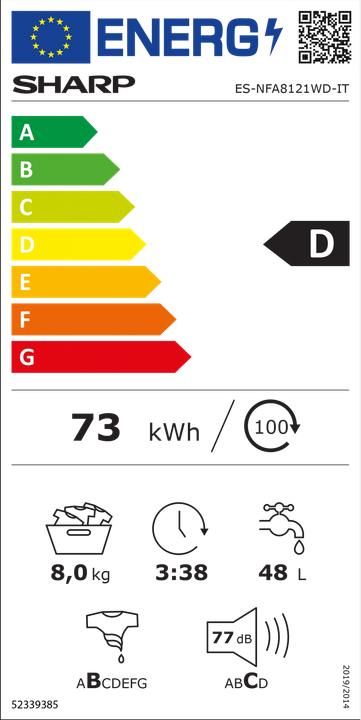 Energie-Label Sharp ES-NFA8121WD Frontlader-Waschmaschine 8 (8 kg, Links)