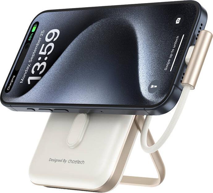 Actual product image Choetech B735 magnetic powerbank 10000mAh 20W PD + USB-C cable (white) (10000 mAh, 20 W, 37 Wh)