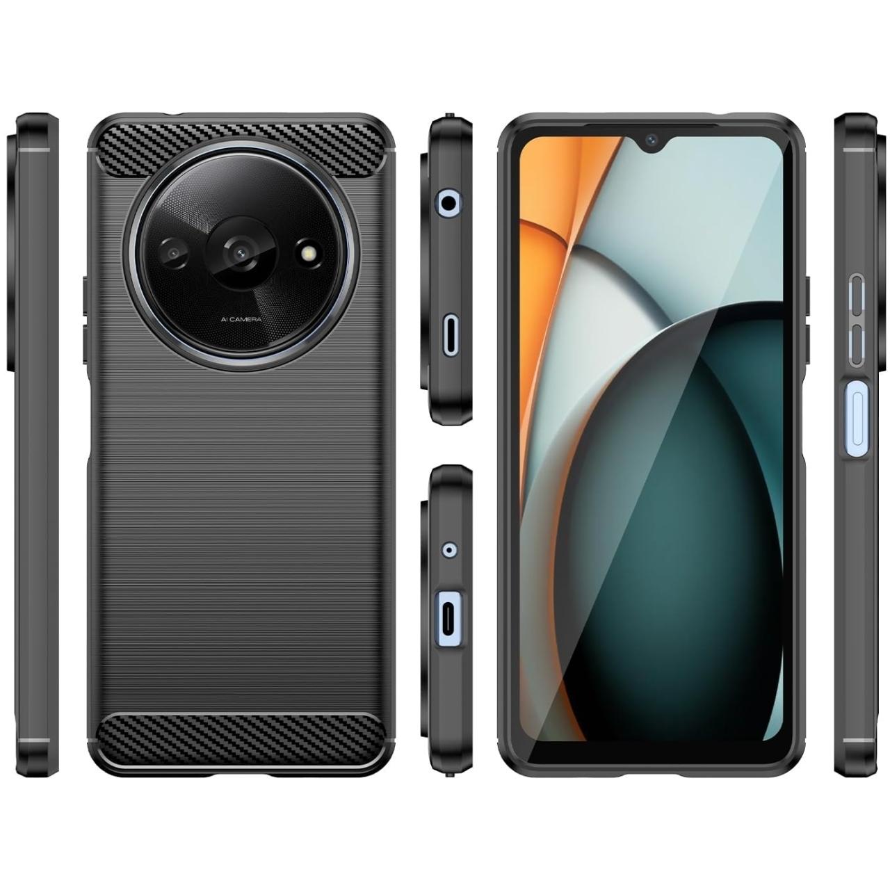 Thumbnail - Screenguard Xiaomi Redmi A3 Hülle Carbon Brushed Soft TPU (Xiaomi Redmi A3), Smartphone Hülle, Schwarz