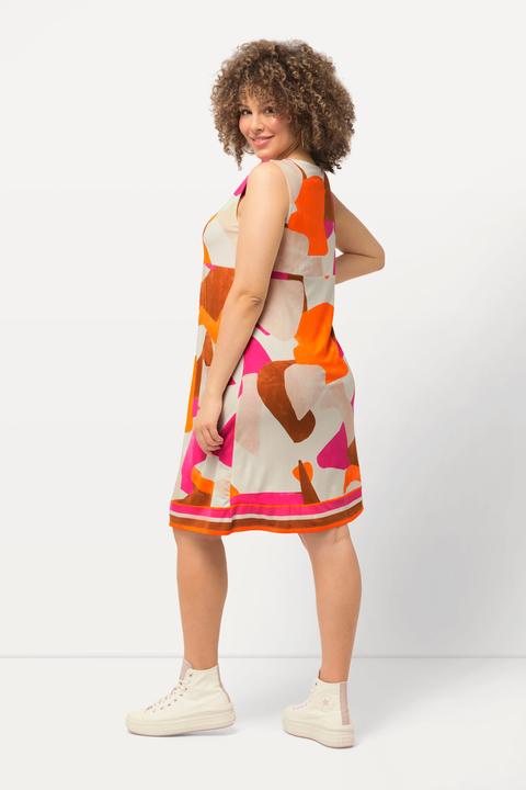 Image du produit Ulla Popken Robe mini sans manches, imprimé graphique et col rond. Silhouette en A évasée et confortable. (58)