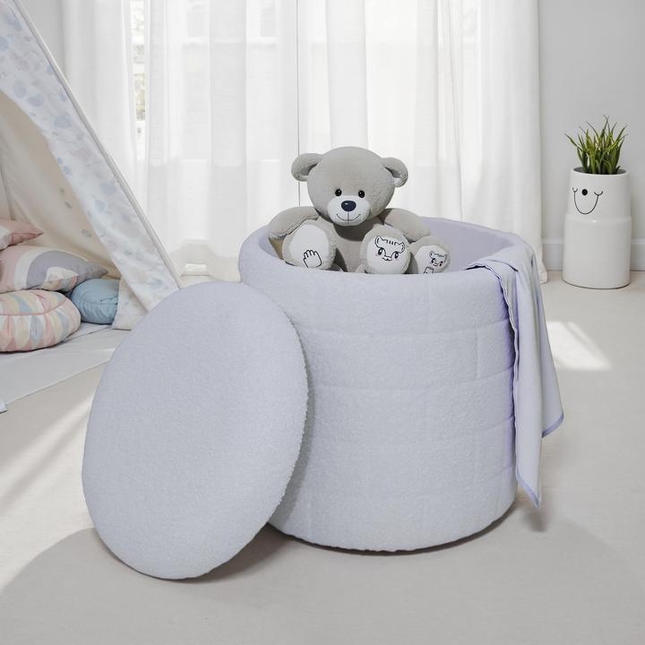 Produktbild FineBuy Sitzhocker Stoffhocker mit Stauraum 40 cm Weiss rund abnehmbarer Deckel