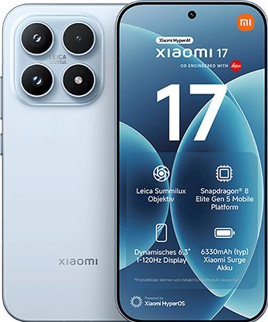 Actual product image Xiaomi 17 256GB Blau (256 GB, Blue, Blue, Ice Blue, 6.35", Dual SIM, 5G)