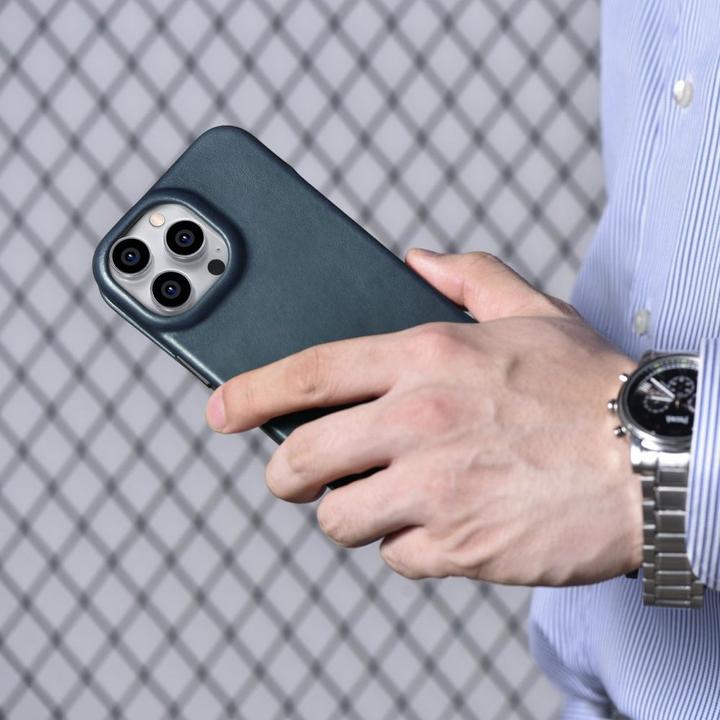 Image du produit iCarer CE Oil Wax Premium Leather Folio Case Etui en cuir pour iPhone 14 Pro Magnetic Flip MagSafe Blue ( (Apple iPhone 14 Pro)