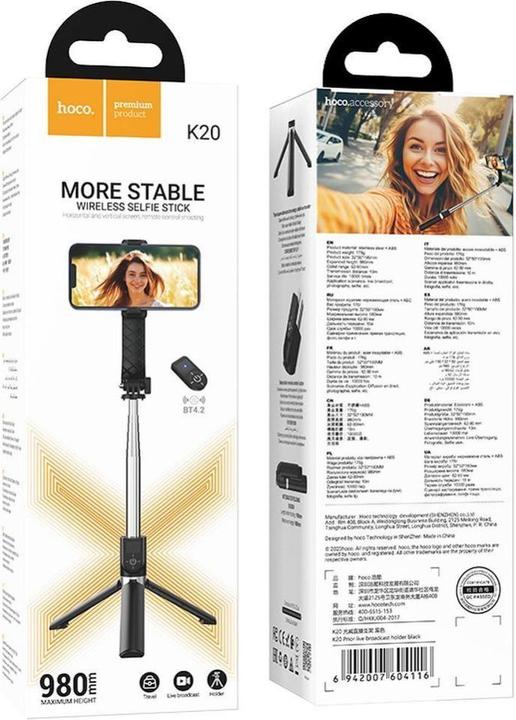 Produktbild Hoco BT Selfie Stick And Tripod Stand K20, schwarz